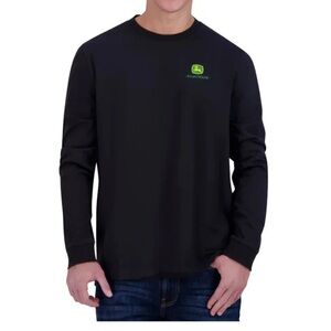 John Deere Men's Long Sleeve T-Shirt Logo Regular Fit Crew Neck Black New NWT